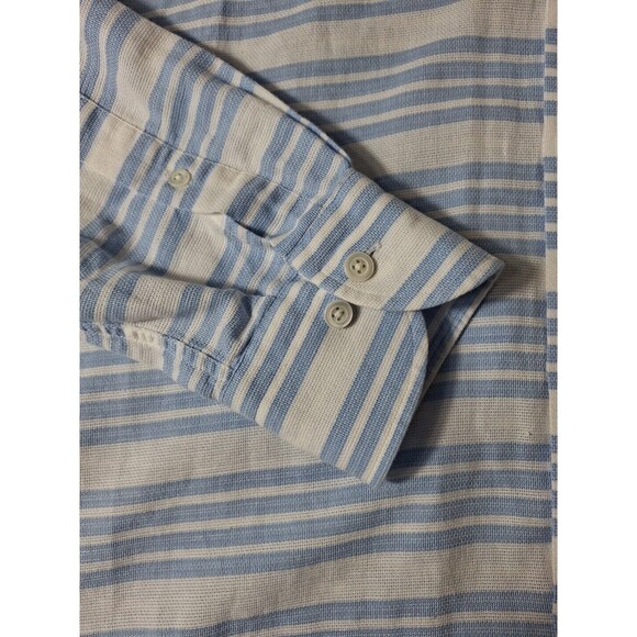 LEDBURY Tailored Fit Mens L Dress Shirt Blue White Stripped Button-Down  Oxford - Picture 2 of 7